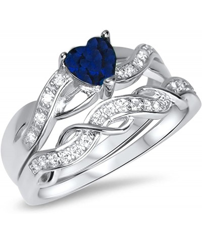 His and Hers 3 Piece Trio Sterling Silver Blue Wedding Band Engagement Ring Set Her 5 - His 10 $26.65 Sets