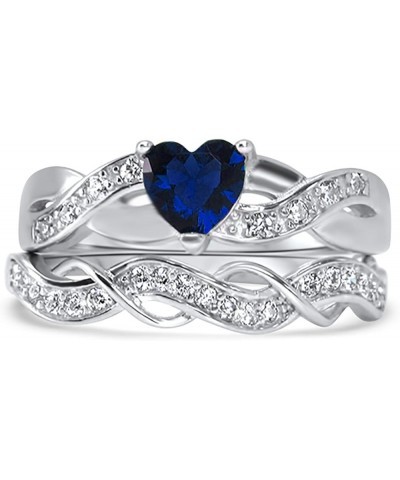 His and Hers 3 Piece Trio Sterling Silver Blue Wedding Band Engagement Ring Set Her 5 - His 10 $26.65 Sets