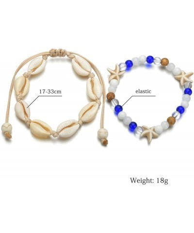 2 Pcs Shell Anklet For Women Girls Puka Seashell Bead Ankle Bracelet Adjustable Bohemian Vacation Starfish Beads Anklet Set B...