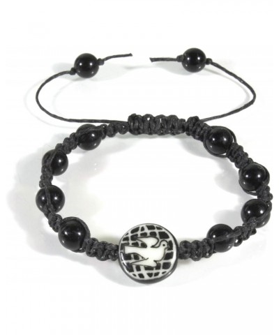 Dove of Peace, Ceramic Bead Macrame Bracelet, Black and White Color, Adjustable $18.60 Bracelets