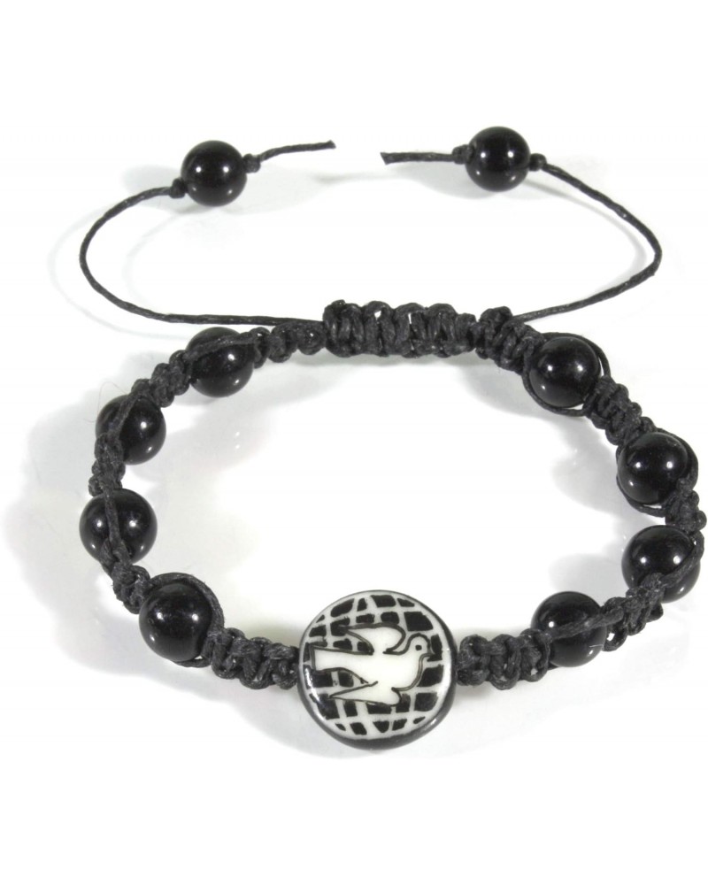 Dove of Peace, Ceramic Bead Macrame Bracelet, Black and White Color, Adjustable $18.60 Bracelets