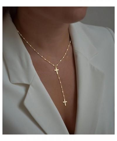 Necklace for Women Dainty 18k Gold Plated Long Necklaces Pearl Y-Shaped Necklace for Girls Bead Cross Necklace Long Chain Nec...