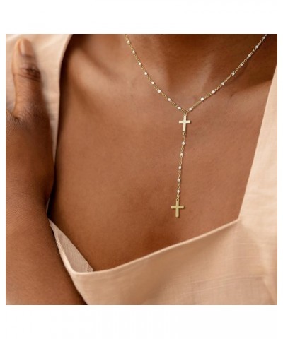 Necklace for Women Dainty 18k Gold Plated Long Necklaces Pearl Y-Shaped Necklace for Girls Bead Cross Necklace Long Chain Nec...