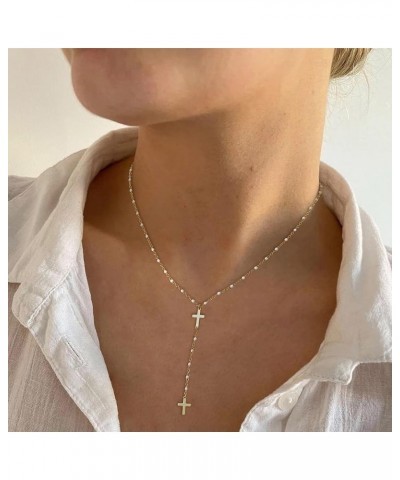 Necklace for Women Dainty 18k Gold Plated Long Necklaces Pearl Y-Shaped Necklace for Girls Bead Cross Necklace Long Chain Nec...