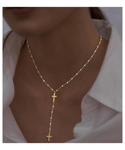 Necklace for Women Dainty 18k Gold Plated Long Necklaces Pearl Y-Shaped Necklace for Girls Bead Cross Necklace Long Chain Nec...