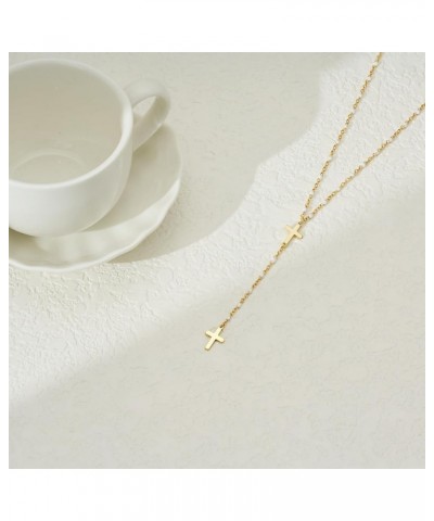 Necklace for Women Dainty 18k Gold Plated Long Necklaces Pearl Y-Shaped Necklace for Girls Bead Cross Necklace Long Chain Nec...