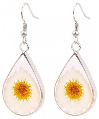 Pressed Daisy Flower Earrings Natural Dried Flowers Teardrop Dangle Earrings Gift Jewelry White $7.75 Earrings