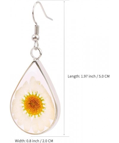 Pressed Daisy Flower Earrings Natural Dried Flowers Teardrop Dangle Earrings Gift Jewelry White $7.75 Earrings