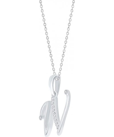 Elmas 925 Sterling Silver Round White Diamond A-Z Letter Alphabet Initial Pendant for Women with 18+2 Inch Cable Chain W $44....