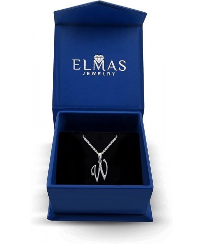 Elmas 925 Sterling Silver Round White Diamond A-Z Letter Alphabet Initial Pendant for Women with 18+2 Inch Cable Chain W $44....