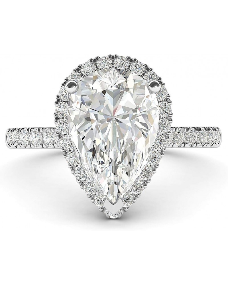 14k White Gold Simulated Pear-Shaped Diamond Halo Engagement Ring with Side Stones Promise Bridal Ring $98.28 Rings