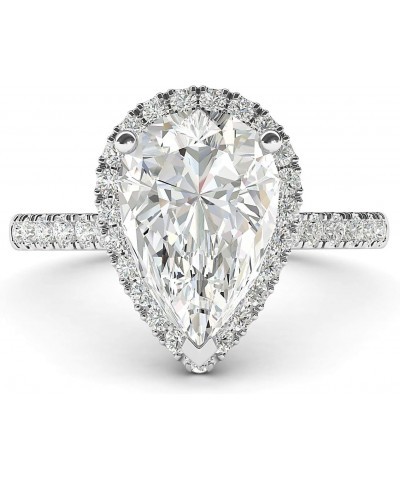 14k White Gold Simulated Pear-Shaped Diamond Halo Engagement Ring with Side Stones Promise Bridal Ring $98.28 Rings