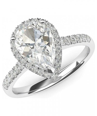 14k White Gold Simulated Pear-Shaped Diamond Halo Engagement Ring with Side Stones Promise Bridal Ring $98.28 Rings