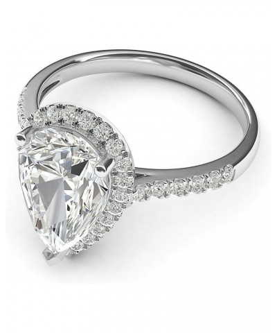 14k White Gold Simulated Pear-Shaped Diamond Halo Engagement Ring with Side Stones Promise Bridal Ring $98.28 Rings