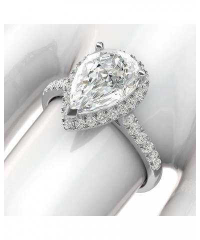 14k White Gold Simulated Pear-Shaped Diamond Halo Engagement Ring with Side Stones Promise Bridal Ring $98.28 Rings