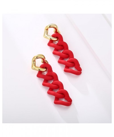 Heart Link Earrings, Heart Drop Earrings For Women Love Heart Dangle Earrings Valentine's Day Mother's Day Gift Red $6.48 Ear...