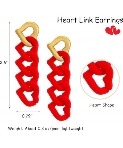 Heart Link Earrings, Heart Drop Earrings For Women Love Heart Dangle Earrings Valentine's Day Mother's Day Gift Red $6.48 Ear...