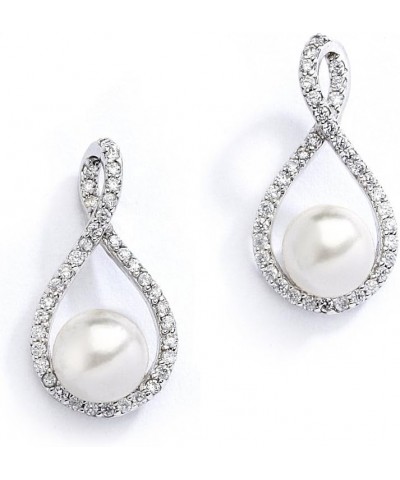 Pearl Drop Earrings with Cubic Zirconia Crystals For Brides, Weddings, Mother's Day Jewelry Gift $15.19 Earrings