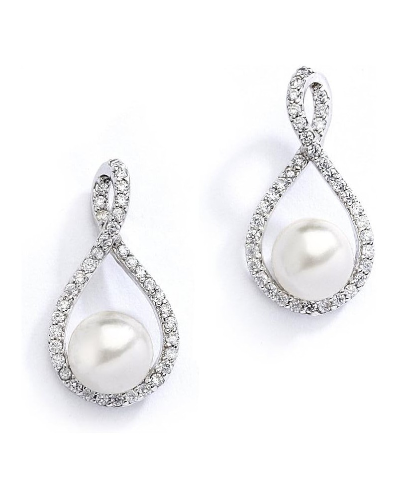 Pearl Drop Earrings with Cubic Zirconia Crystals For Brides, Weddings, Mother's Day Jewelry Gift $15.19 Earrings