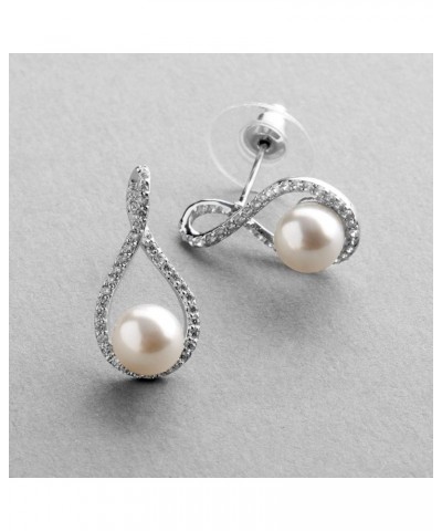 Pearl Drop Earrings with Cubic Zirconia Crystals For Brides, Weddings, Mother's Day Jewelry Gift $15.19 Earrings