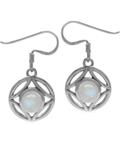 6mm Natural Round Shape Moonstone 925 Sterling Silver Filigree Dangle Hook Earrings $13.68 Earrings