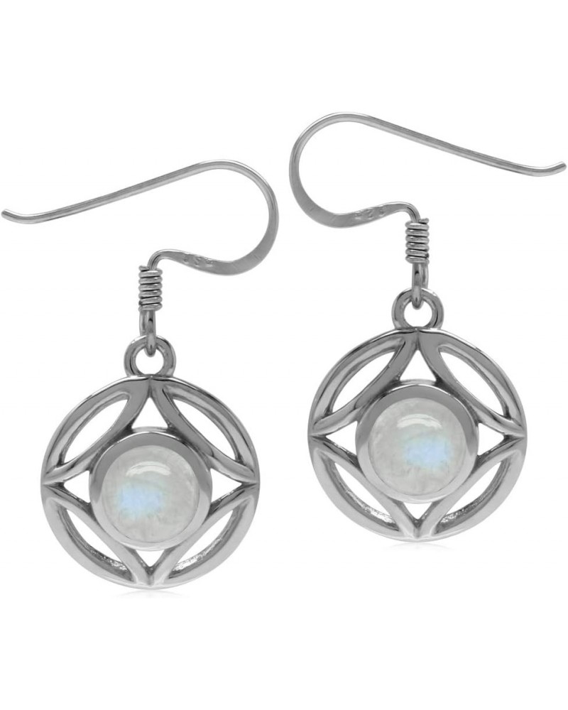 6mm Natural Round Shape Moonstone 925 Sterling Silver Filigree Dangle Hook Earrings $13.68 Earrings