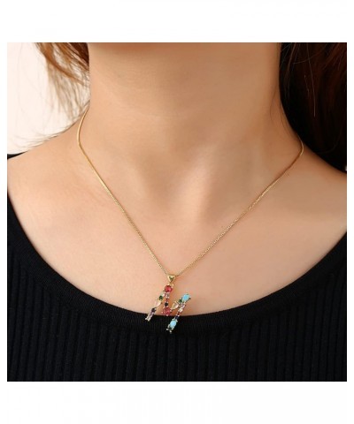 18K Gold Box Chain Choker Initial Necklace Multi-Color Zircon Letter Pendant Script Name Custom Necklace for Women Girl Gift ...