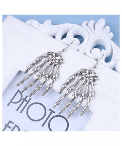 Punk Skull Hand Drop Earrings Silver Skeleton Hand Dangle Earrings Gothic Skull Hand Hook Earrings Skeleton Finger Hand Earri...