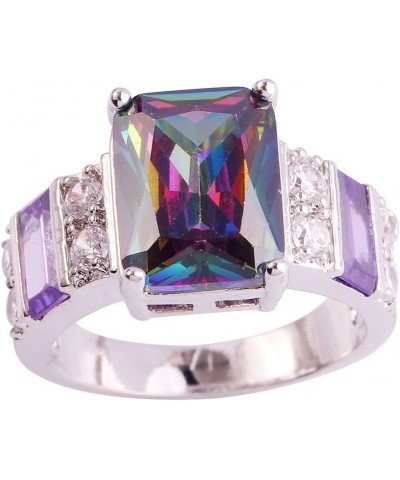 925 Sterling Silver Plated Emerald Cut Filled 10x12mm Amethyst Dainty Hollow Wedding Ring for Women E_Rainbow US8 $4.79 Others