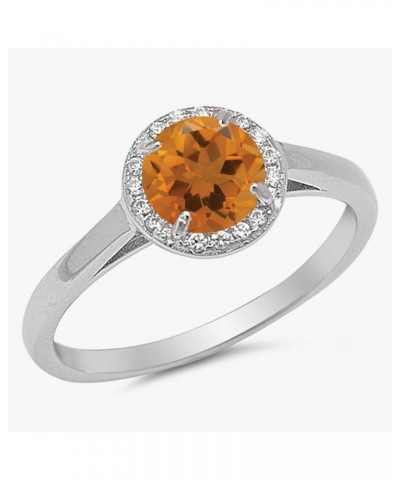 CHOOSE YOUR COLOR Sterling Silver Round Halo Ring Yellow Natural Citrine $25.51 Rings