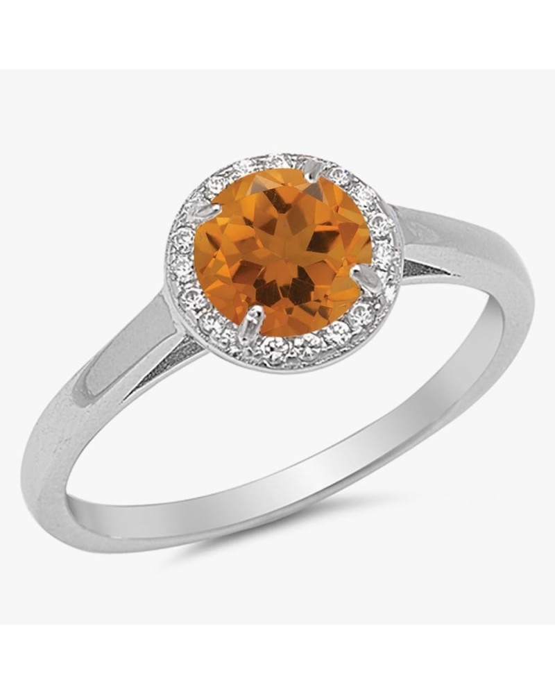 CHOOSE YOUR COLOR Sterling Silver Round Halo Ring Yellow Natural Citrine $25.51 Rings