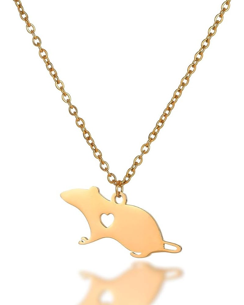 Stainless Steel Cute Mouse Rat Charm Necklace for Women Jewelry rose gold $8.47 Necklaces