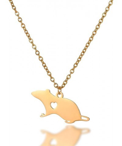 Stainless Steel Cute Mouse Rat Charm Necklace for Women Jewelry rose gold $8.47 Necklaces