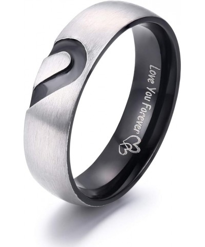 Matching Promise Rings for Couples Love You Forever Wedding Bands Sets for Him and Her Half Heart Rings Stainless Steel 6mm w...