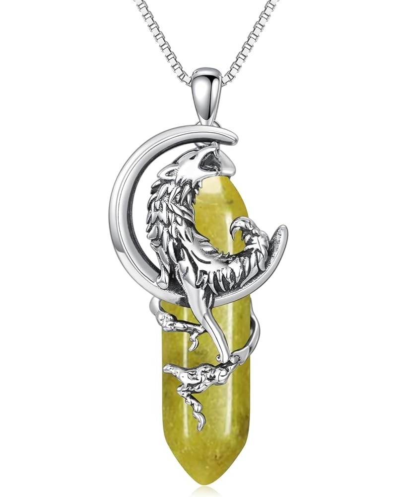 Wolf Necklace 925 Sterling Silver Reiki Healing Crystal Wolf Jewelry for Women Girls Peridot $29.69 Necklaces