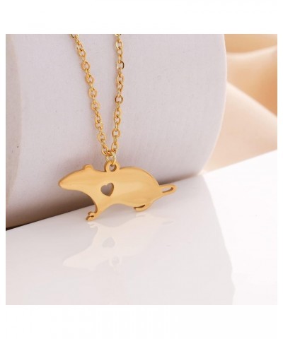 Stainless Steel Cute Mouse Rat Charm Necklace for Women Jewelry rose gold $8.47 Necklaces