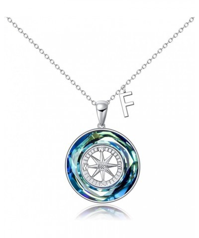 Graduation Gifts for Her, 925 Sterling Silver 26 A-Z Initial Letter Compass Pendant with Blue Circle Crystal, 2024 College Gr...