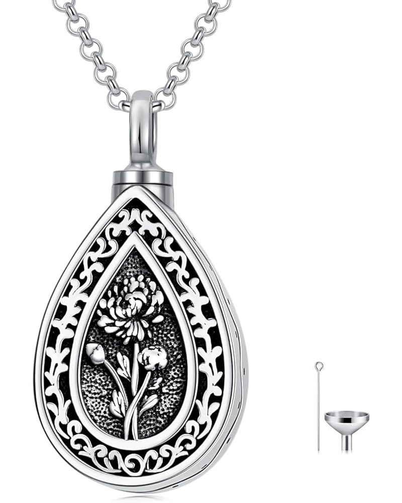 12 Birth Month Flowers Urn Necklace for Ashes S925 Sterling Silver Cremation Jewelry for Ashes with w/Funnel Filler Keepsake ...