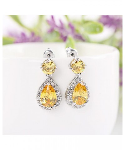 925 Sterling Silver Stud Earrings Cubic Zirconia Hypoallergenic Vacation Unique Earrings for Women Teardrop-Yellow $7.64 Earr...