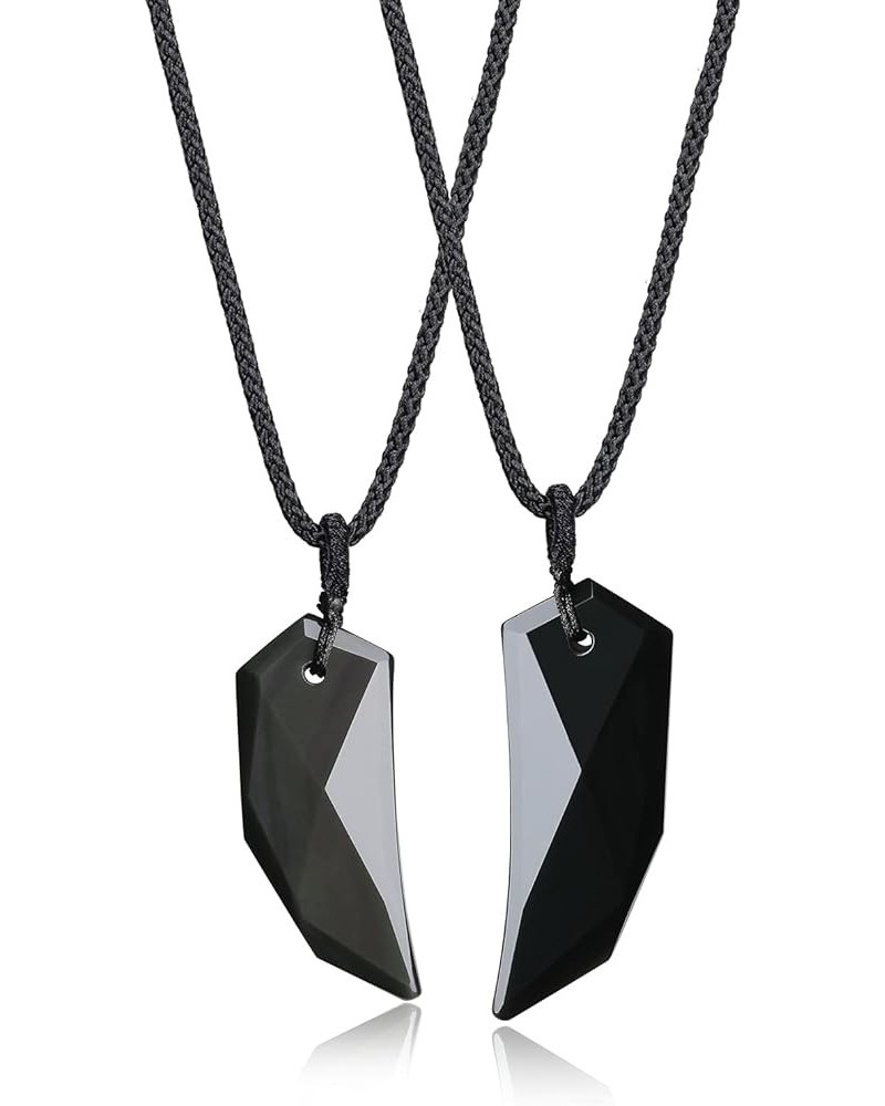 Wolf Wooth Stone Matching Couples Pendant Necklaces Black Obsidian $13.50 Necklaces