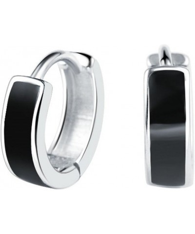 Unisex Sterling Silver Plated Black Onyx Agate Round Hoop Earring $7.40 Earrings