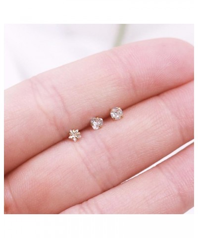 3 Pcs 14K Gold Filled Nose Studs 20G Stainless Steel Stud Nose Ring 2mm/2.5mm/3mm Round CZ L Bend Nose Stud Hypoallergenic No...