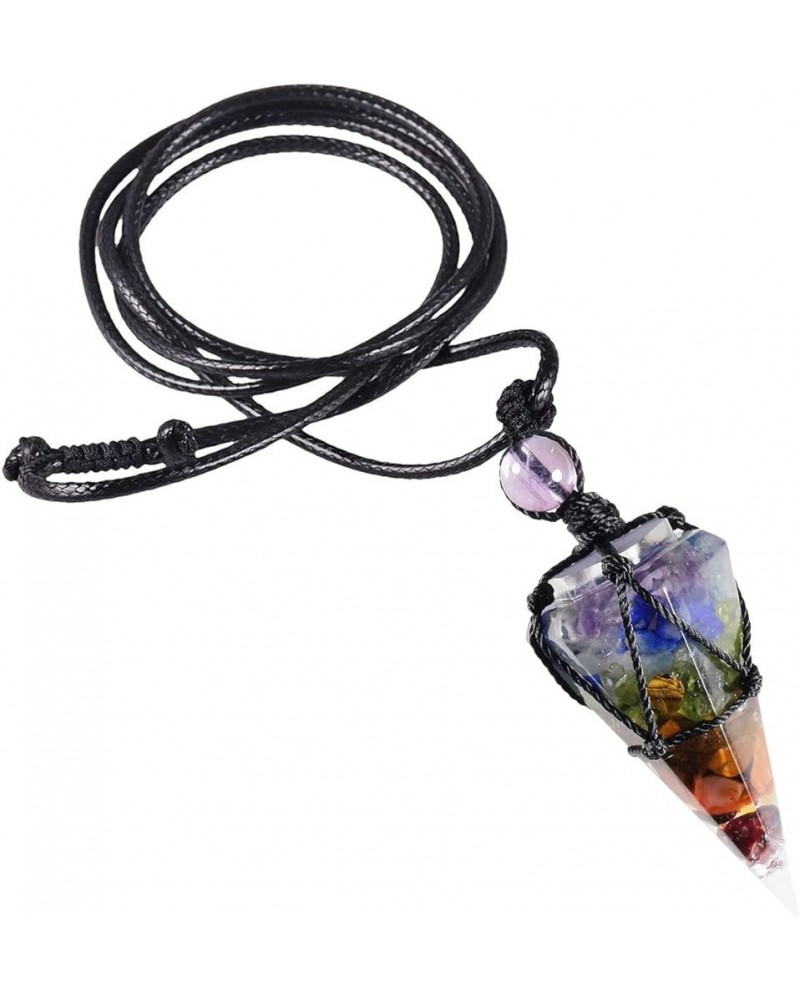 Healing Crystal Point Pendant Necklace for Women Men, Hexagonal Stone Pendulum for Divination Adjustable Cord 18-32 Inches Mu...