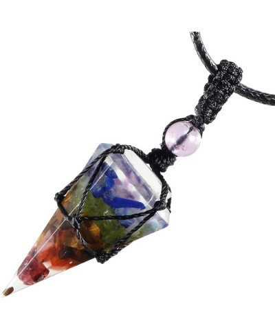 Healing Crystal Point Pendant Necklace for Women Men, Hexagonal Stone Pendulum for Divination Adjustable Cord 18-32 Inches Mu...