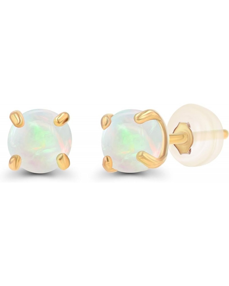 Solid 14K Gold 3mm Round Prong Set Hypoallergenic Genuine Petite Birthstone Stud Earrings Opal Genuine Yellow Gold $15.96 Ear...