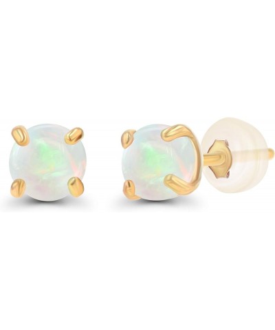 Solid 14K Gold 3mm Round Prong Set Hypoallergenic Genuine Petite Birthstone Stud Earrings Opal Genuine Yellow Gold $15.96 Ear...