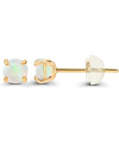 Solid 14K Gold 3mm Round Prong Set Hypoallergenic Genuine Petite Birthstone Stud Earrings Opal Genuine Yellow Gold $15.96 Ear...