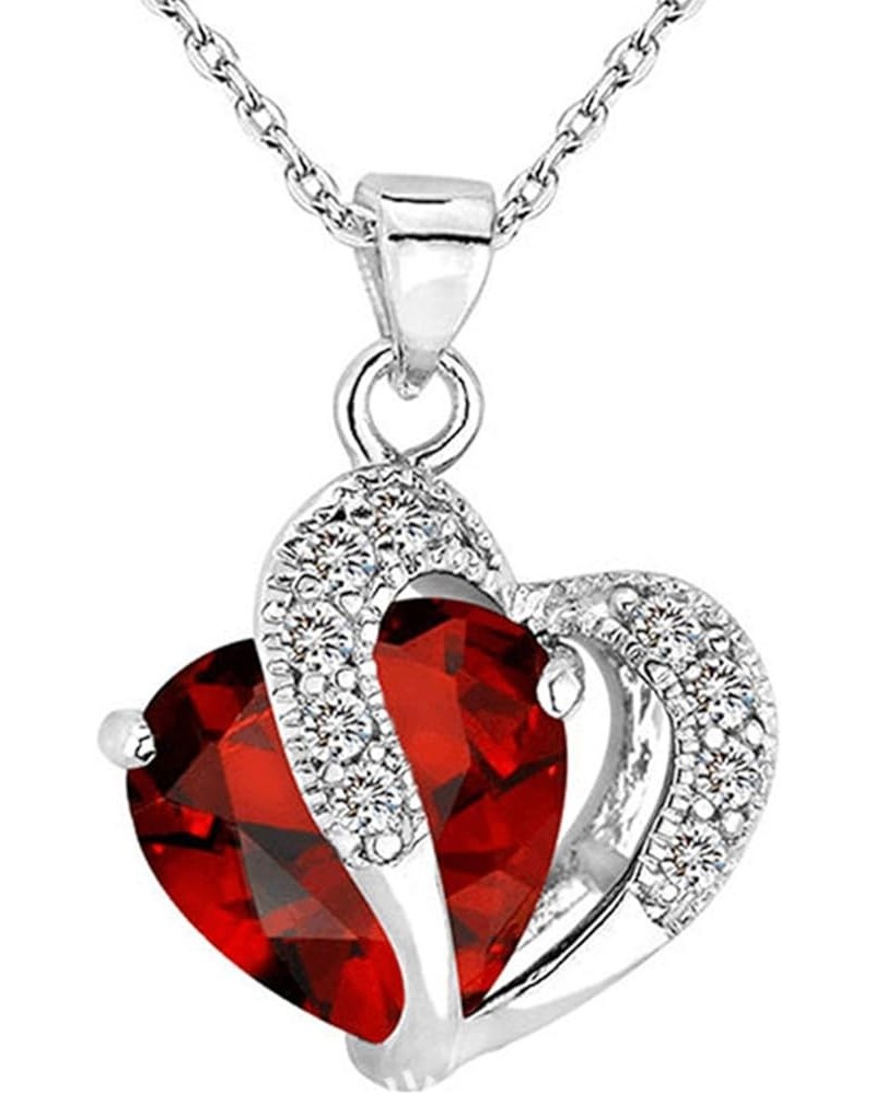 Pendant Necklace Cubic Zirconia Inlaid Neck Decoration Women Cubic Zirconia Inlaid Heart Shape Necklace for Party Red $3.59 O...