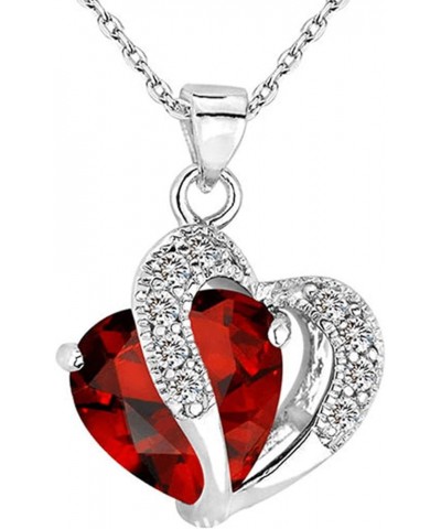 Pendant Necklace Cubic Zirconia Inlaid Neck Decoration Women Cubic Zirconia Inlaid Heart Shape Necklace for Party Red $3.59 O...