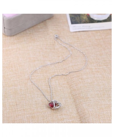 Pendant Necklace Cubic Zirconia Inlaid Neck Decoration Women Cubic Zirconia Inlaid Heart Shape Necklace for Party Red $3.59 O...